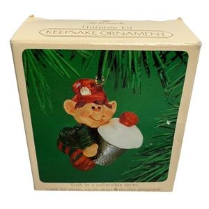 1983 Hallmark Keepsake Ornament Thimble Elf #6 Collectible Series Sewing Cupcake